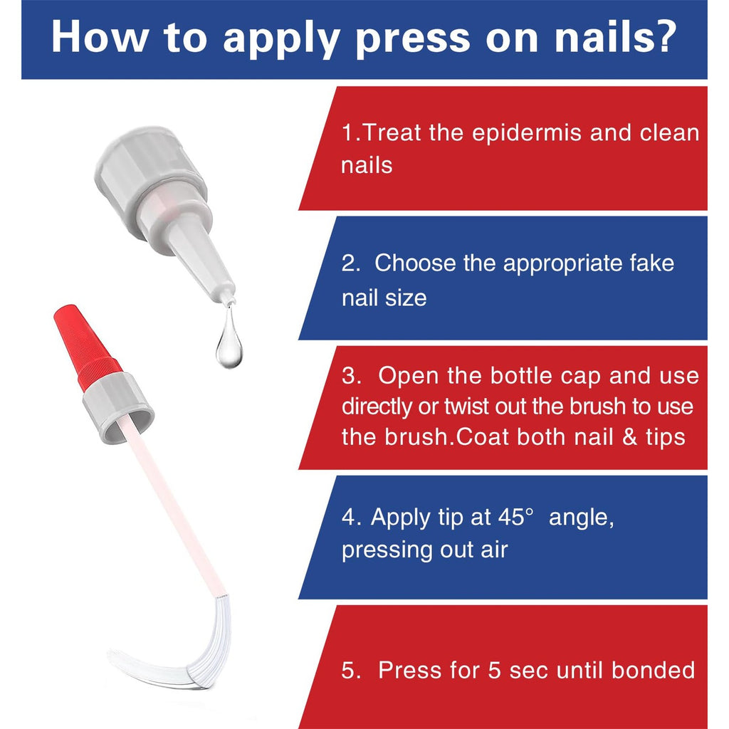 (2-in-1)20ml Nail Glue with Brush Applicator&Nozzle,Nail Tips,Press on Nail