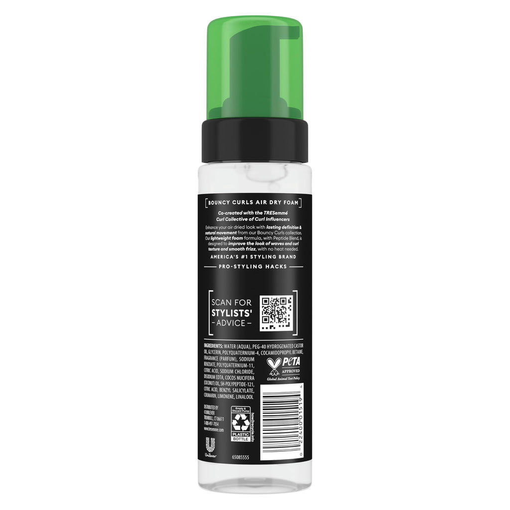 TRESemmé Air Dry Foam 1 ct Bouncy Curls Foam for Humidity Protection, with Peptide Blend, 7.5 fl oz