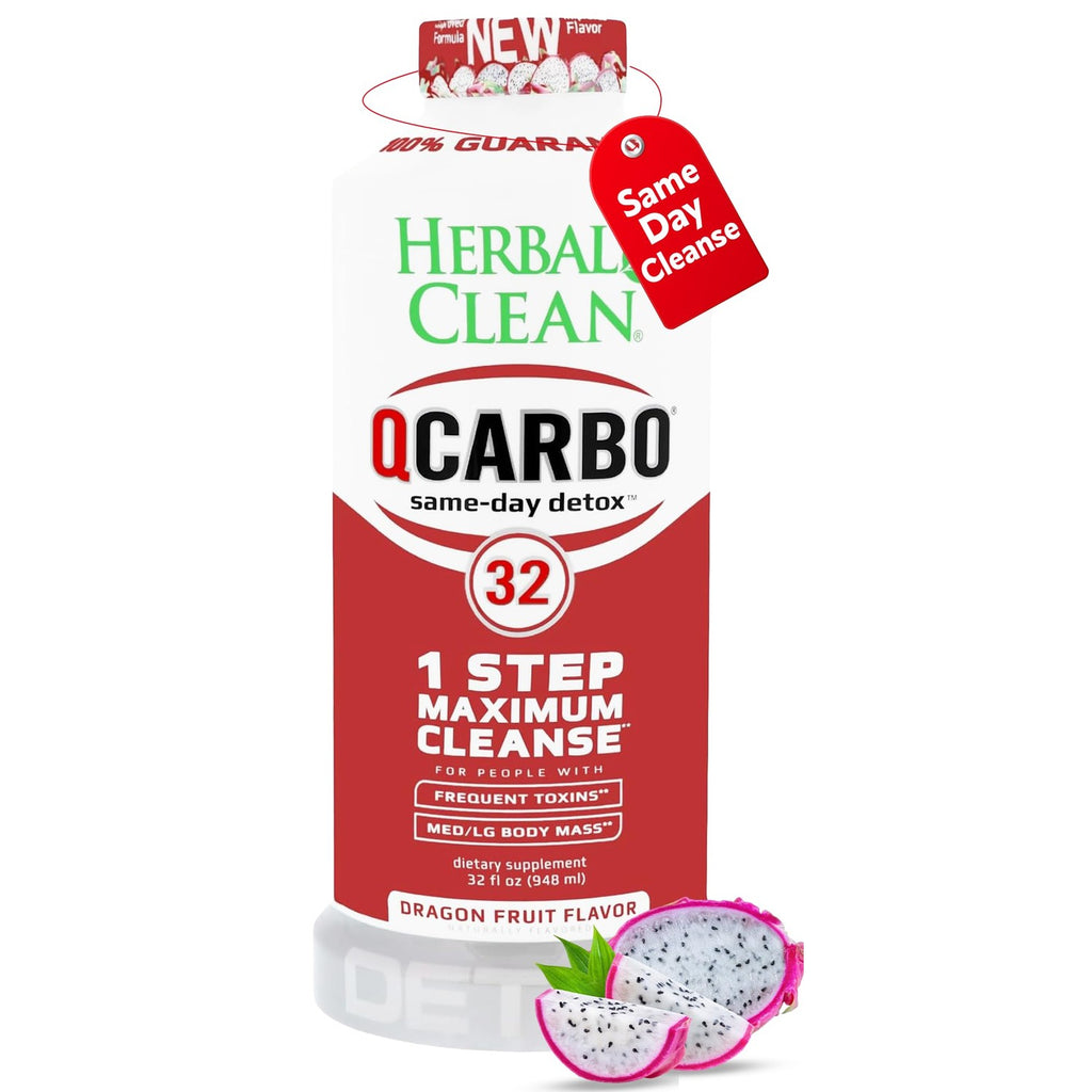 Herbal Clean Qcarbo32 Same-Day Detox Cleanse Drink (32 fl oz) - Dragon Flavor Full Body Cleanse* Detox Drink for Frequent Toxin Level*, Vitamin B2 and Vitamin B12 for Men & Women