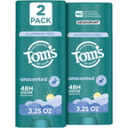 Tom’s of Maine Unsecented Aluminum Free Natural Deodorant, 3.25 oz (2 Pack) | No Artificial Fragrances, Dyes, or Preservatives, Baking Soda Free, 48-Hour Odor Protection