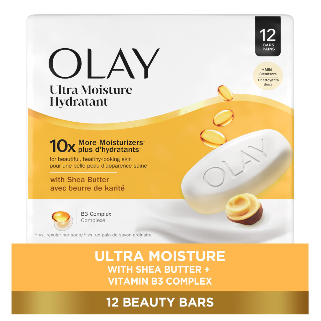Buy now Olay Beauty Bar, Ultra Moisture,10x More Moisturizers, Nourishing Conditioners, Smooth & Gentle on Skin, Vitamin B3 Complex, For All Skin Types, Shea Butter Scent, 3.17 oz, (Pack of 12) at indiglob india