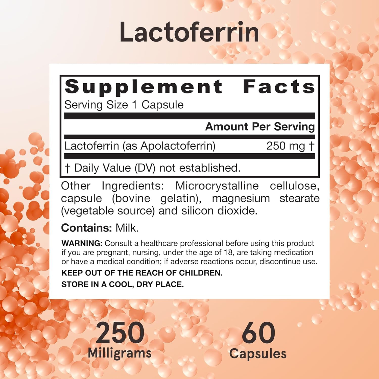 Jarrow Formulas Lactoferrin Supplements 250 mg - Immune-Supporting Glycoprotein for Healthy Immune System Support & Iron Absorption - Freeze Dried, Gluten Free, Non-GMO - 60 Capsules (Pack of 2)