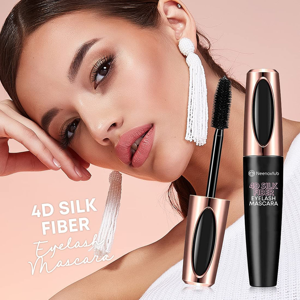 4D Silk Fiber Lash Mascara, Lengthening and Thick, Long Lasting, Waterproof & Smudge-Proof, Hypoallergenic Formula 2 Pack Black