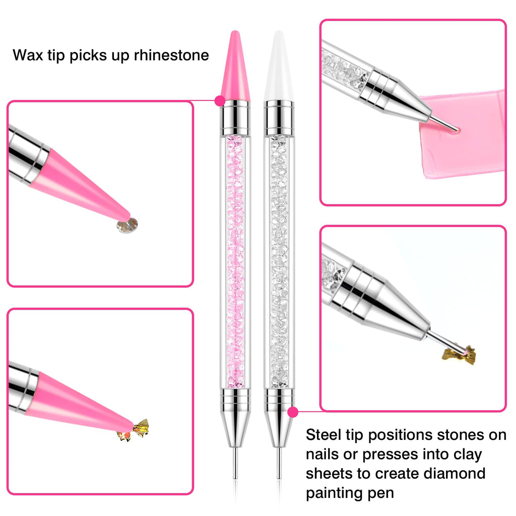 Rhinestone Picker Tool, 2 Bedazzling Pen, 6 Extra Wax Tips&Tweezer | 16Pcs Bedazzling Tools, Diamond Painting Dotting Pen with Precision Tweezer, Nail Art DIY Kit