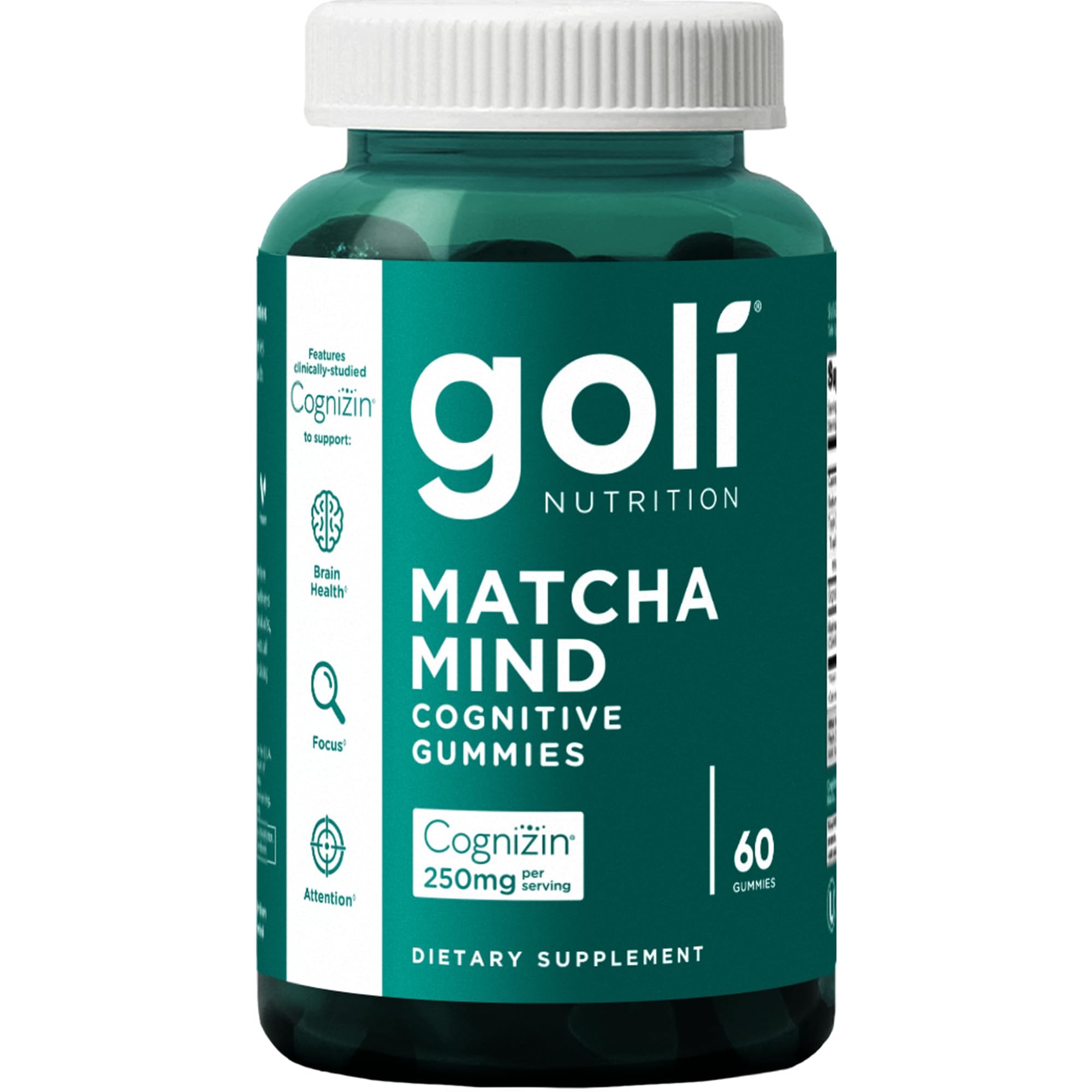 Goli Matcha Mind Cognitive Gummies with Cognizin Citicoline - 250mg Citicoline Plus Matcha Powder - Brain Health and Focus Support - Vegan, Non-GMO, Gluten-Free, 180 Count (3 Pack)