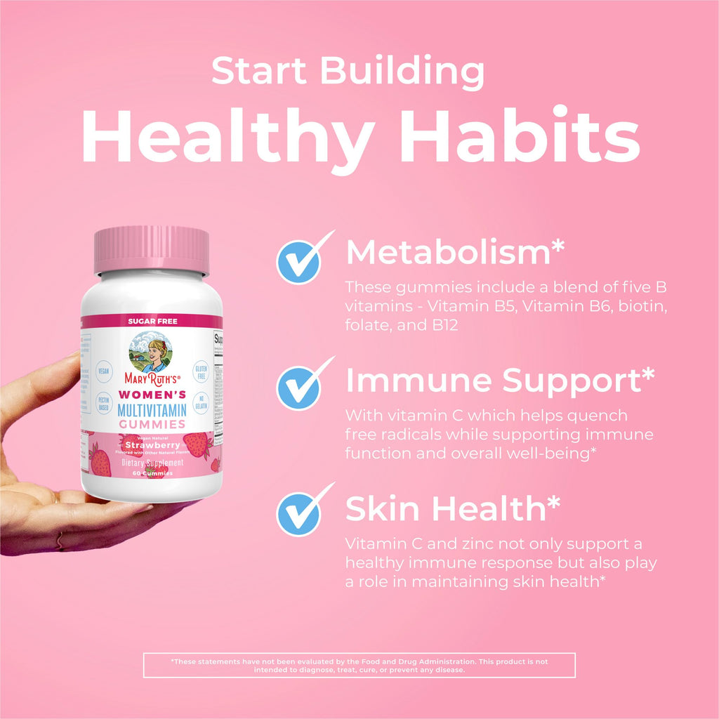 MaryRuth Organics Women's Immune Support Multivitamin Gummies | Ages 14+ | Skin Health | Gummy Vitamins for Women | Sugar-Free | Vegan | Non-GMO | 60 Count | Sugar Free, Vegan, 60 Count