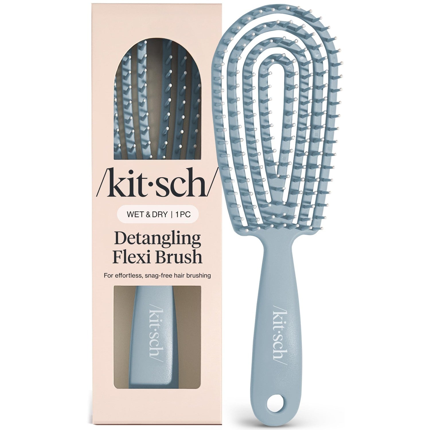 Kitsch Flexi Flow Detangler Brush, Hair Brushes For Women - Haze Blue | Brush Detangler for Women, Men & Kids, Curly Hair Brush w/ Bendable Frame, Bounce Curl Defining Brush for Wet or Dry Strands