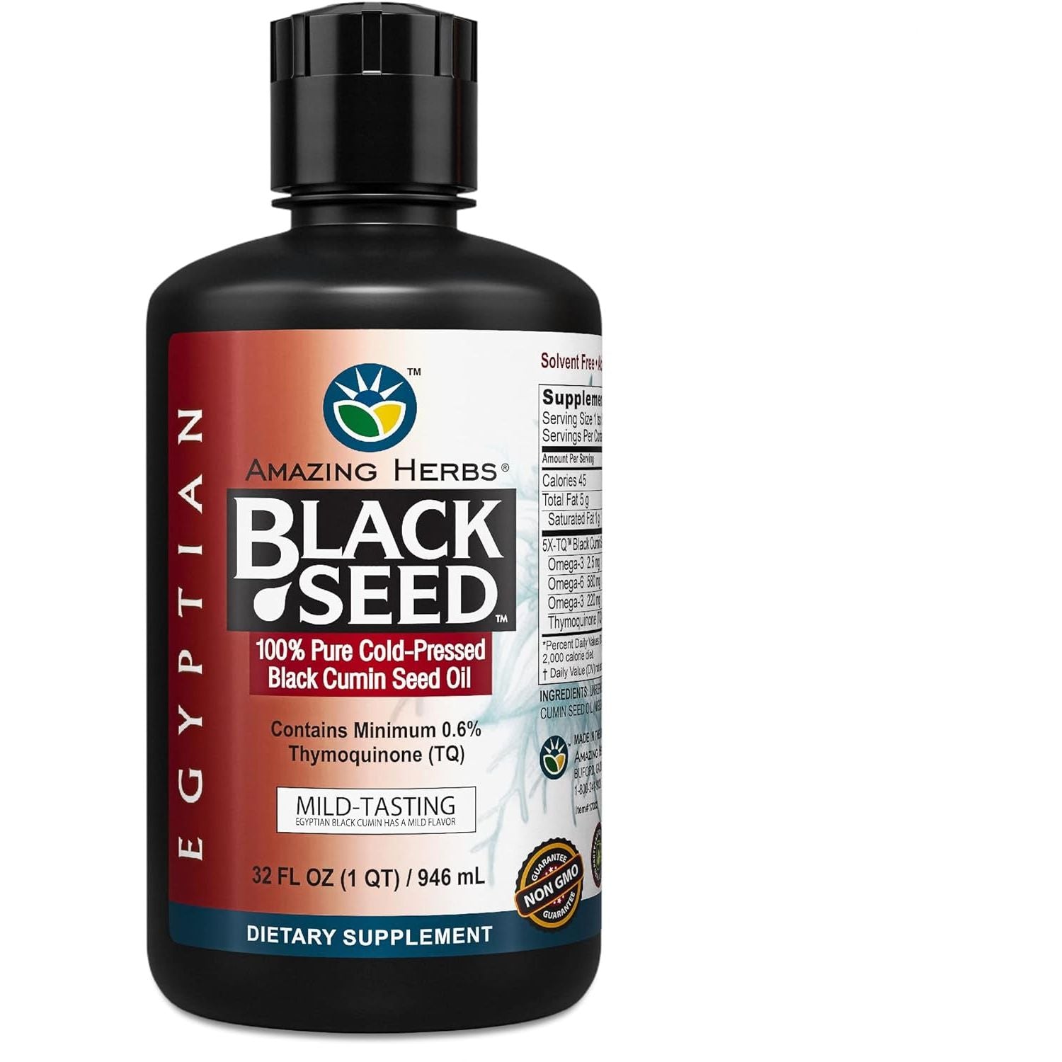 Buy now Amazing Herbs Premium Black Seed Oil - Cold Pressed Nigella Sativa Aids in Digestive Health, Immune Support, Brain Function, Joint Mobility, Gluten Free, Non GMO - 1 Fl Oz 32 Fl Oz (Pack of 1) Egyptian at indiglob india