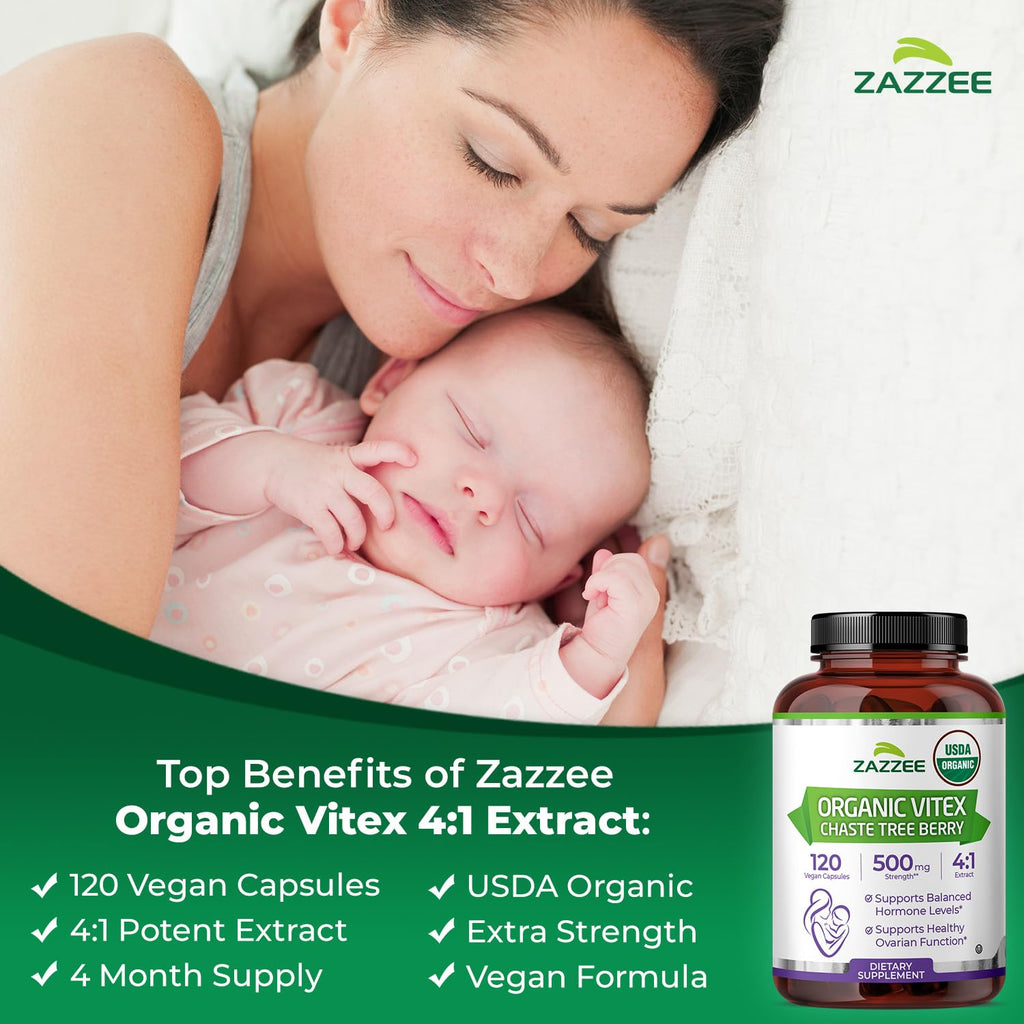 Zazzee USDA Organic Vitex Chasteberry, 120 Vegan Capsules, 4 Month Supply
