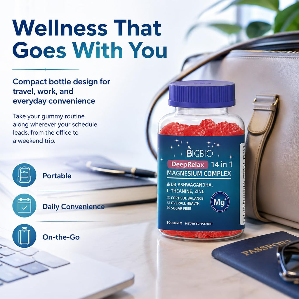 Magnesium Complex 14-in-1 Gummies Sugar-Free – with Ashwagandha, L-Theanine, D3 & Zinc – Cortisol Supplements for Women – Berry Flavor 90 Gummies 45 Servings