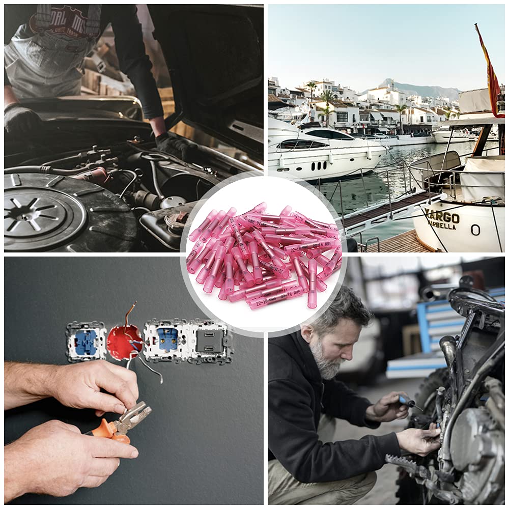 Buy now Heat Shrink Butt Connectors, 22-16 AWG 100 Pcs Red Marine Grade Insulated Crimp Wire Connectors, Waterproof Electrical Connectors Butt Splice for Boat Truck Wiring at indiglob india