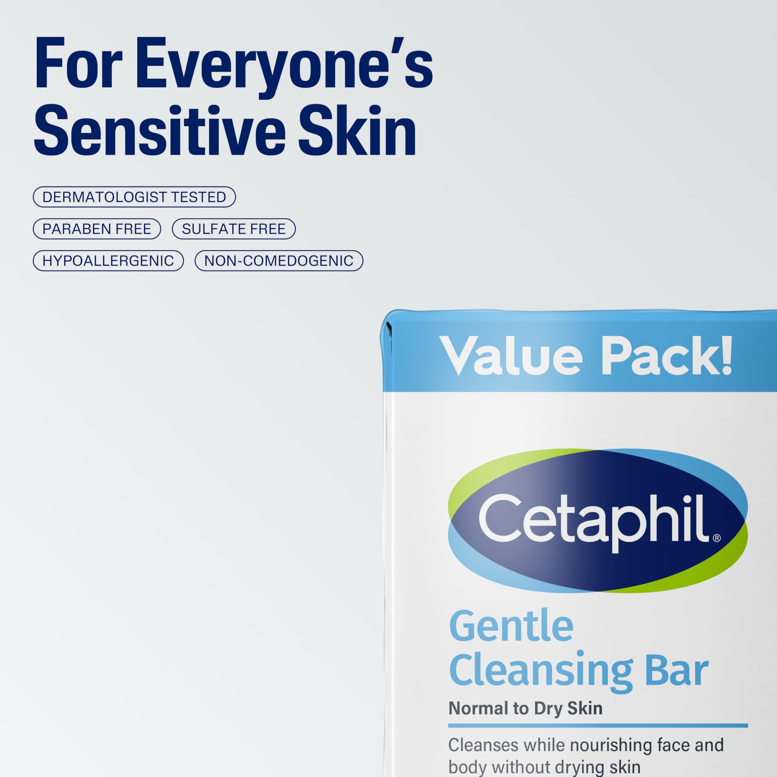 Cetaphil Gentle Cleansing Bar Soap, Sensitive & Dry Skin, 4.5oz, 6ct | Fragrance-Free, Dermatologist Recommended, Non-Comedogenic, Nourishes Dry Sensitive Skin, Face And Body, Bulk 6-Pack Value