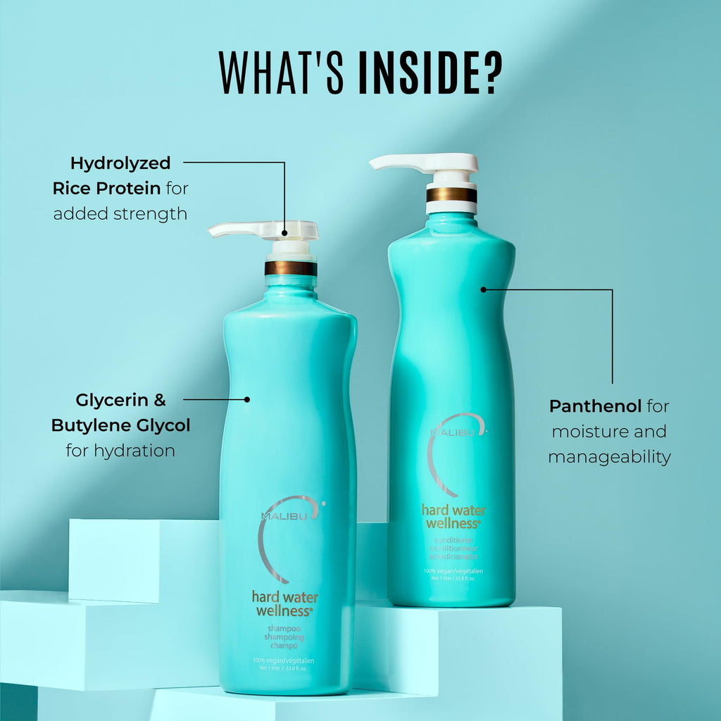 Malibu C Hard Water Wellness Shampoo and Conditioner Duo - Hydrating Hair Care for Shine & Manageability - Protects from Waterborne Elements That Cause Dry, Damaged Hair (33.8oz)
