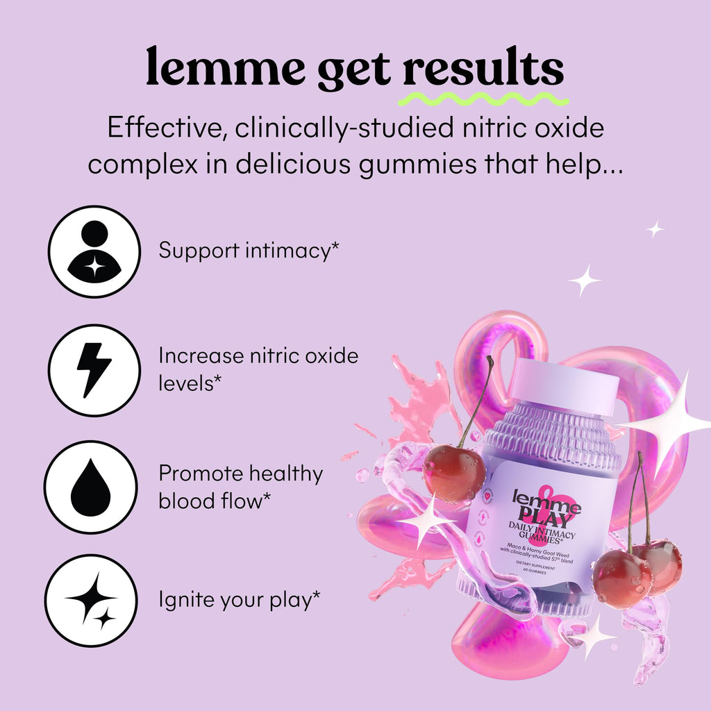 Lemme Play Daily Intimacy Gummies for Women and Men, 30-Day Supply | Clinically-Studied S7 Nitric Oxide Complex for Healthy Blood Flow, Maca Root, Goat Weed - Cherry Flavored