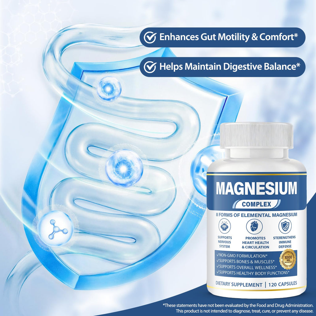 1000mg Magnesium Complex 8 in 1 for Women & Men Vegan Magnesium Supplement | With Glycinate, Citrate, Malate, Taurate & More Magnesium Forms, Vegan Formula for Sleep, Fatigue & Heart Health 120 Capsules