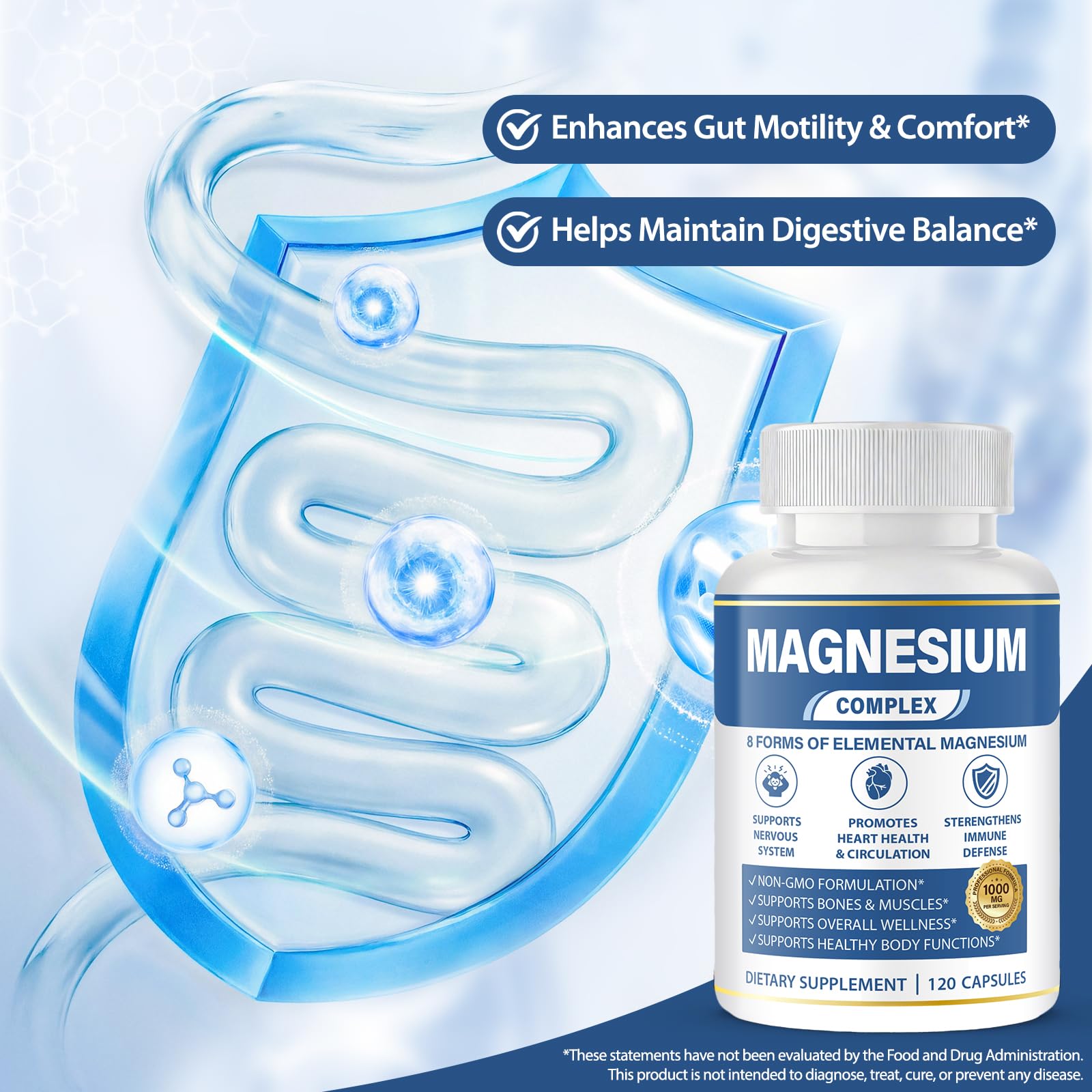1000mg Magnesium Complex 8 in 1 for Women & Men Vegan Magnesium Supplement | With Glycinate, Citrate, Malate, Taurate & More Magnesium Forms, Vegan Formula for Sleep, Fatigue & Heart Health 120 Capsules