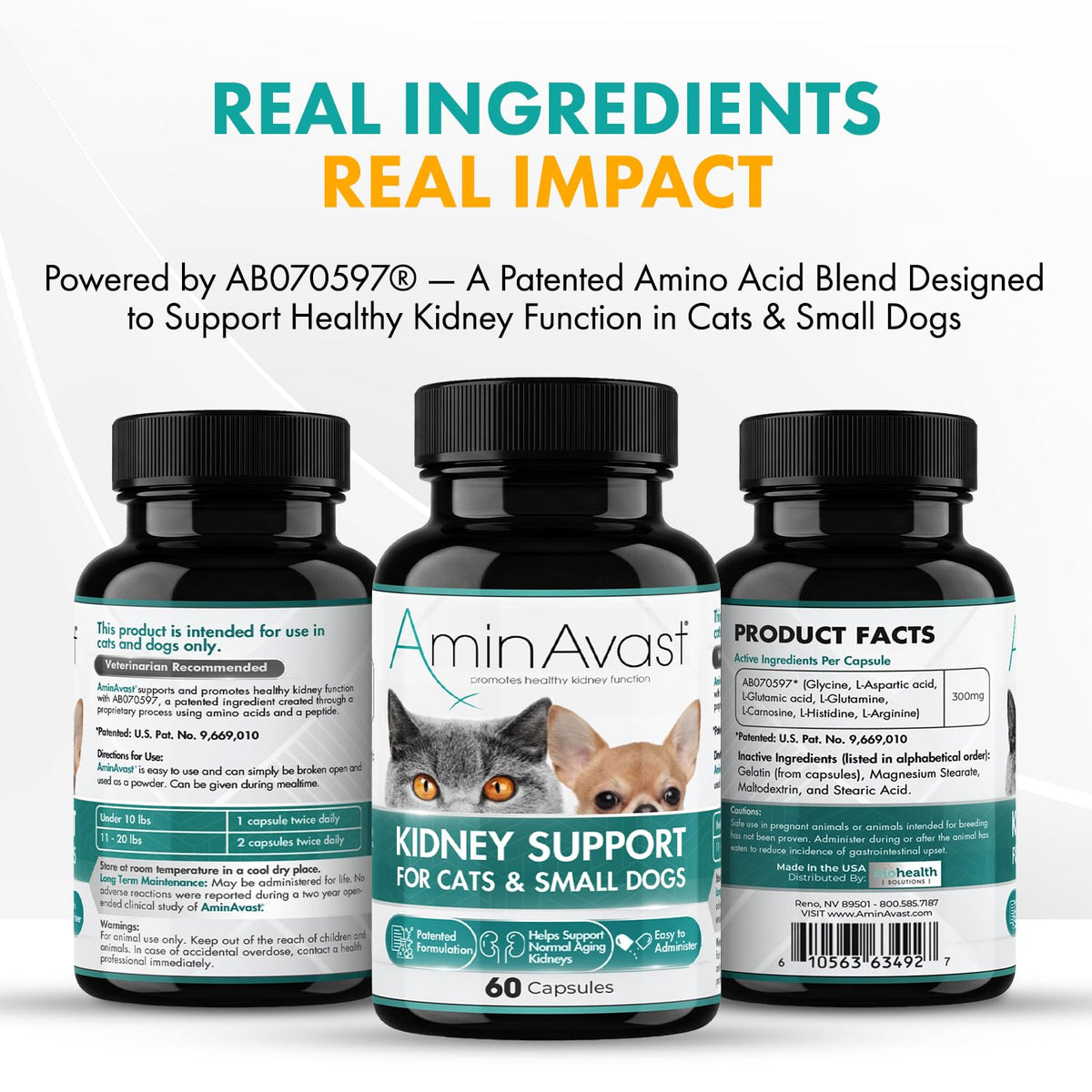 AminAvast 300mg Kidney Support for Cats & Small Dogs, 60 Sprinkle Capsules