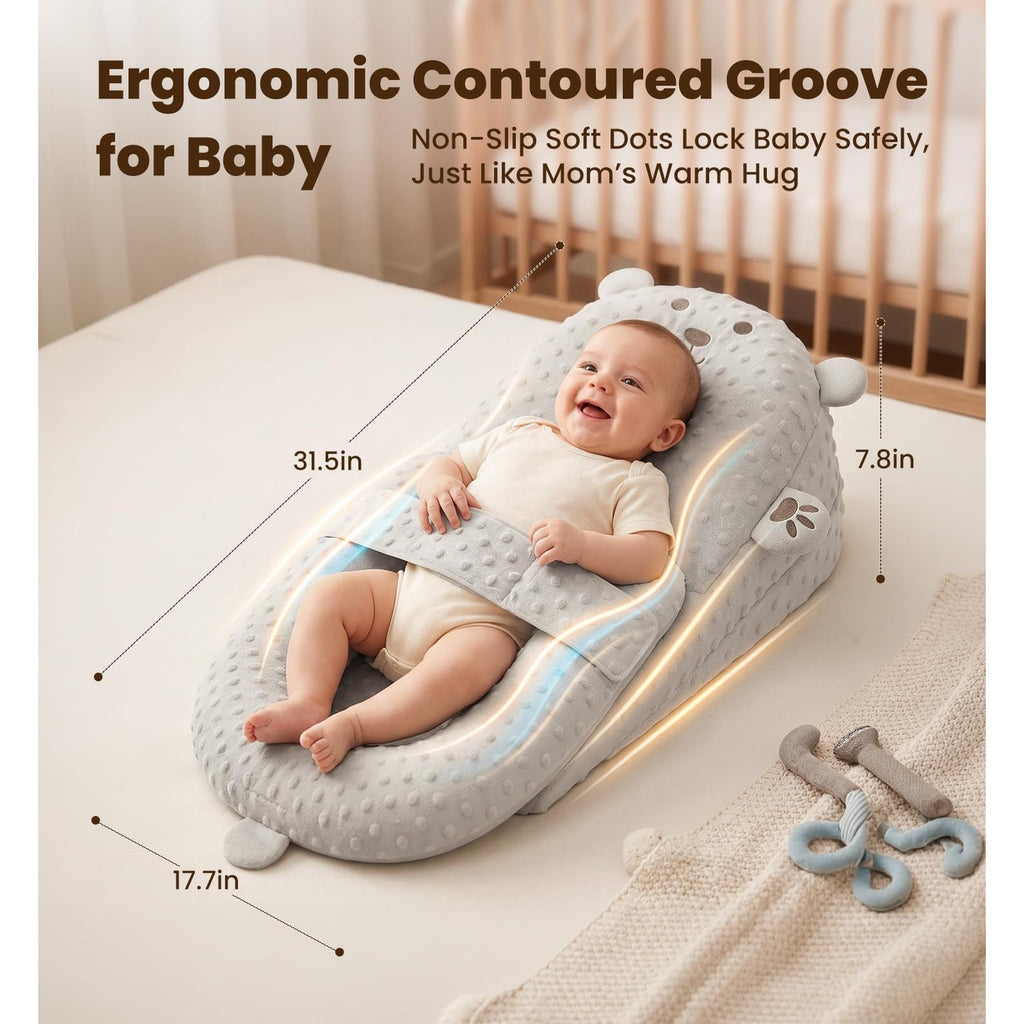 Baby Lounger Pillow, Nursing Pillow & Tummy Time Mat with Washable Cover