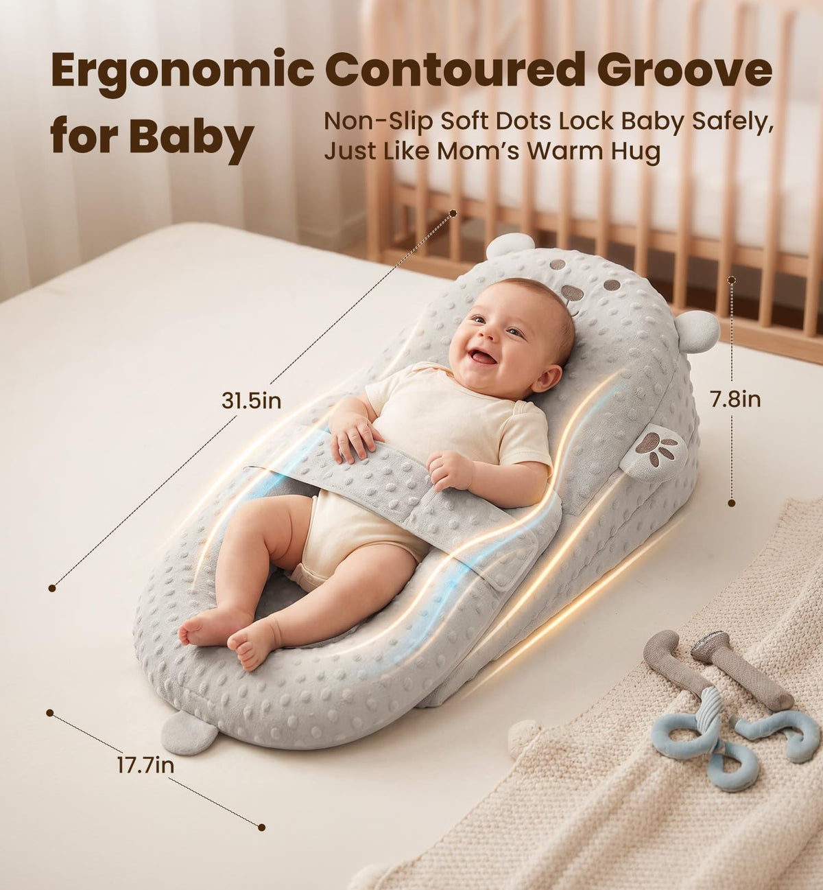 Baby Lounger Pillow, Nursing Pillow & Tummy Time Mat with Washable Cover