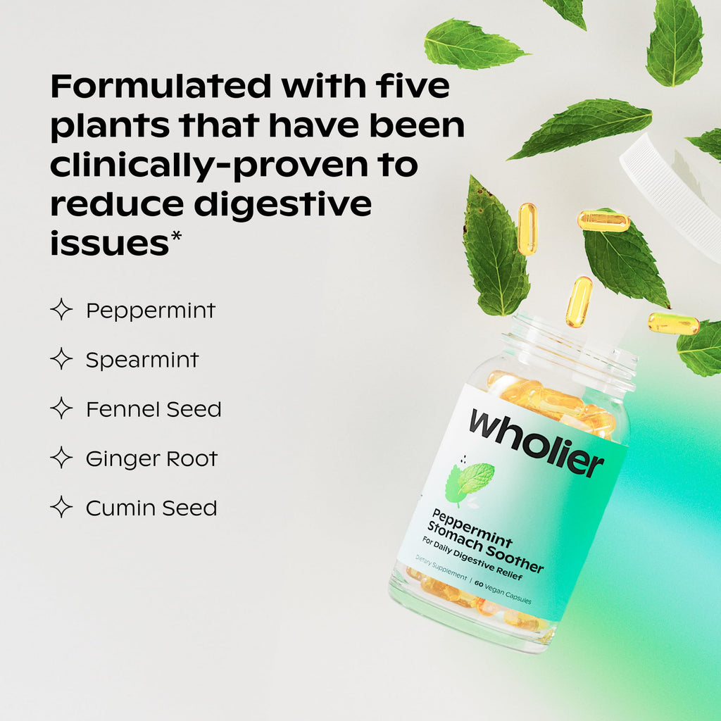 wholier Peppermint Stomach Soother, Ginger, Fennel & Spearmint, 60 Capsules