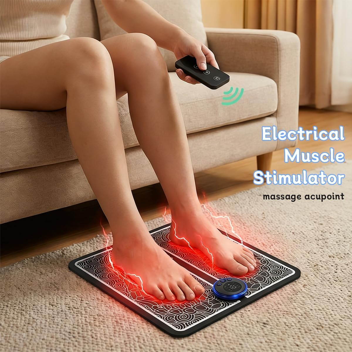 Foot Massager with Remote Control, Foot Stimulating Massage Mat Improves and Promotes Muscle Stimulator, 8 Modes 19 Levels, Foot Mat System for Pain Relief (KTR-4034)