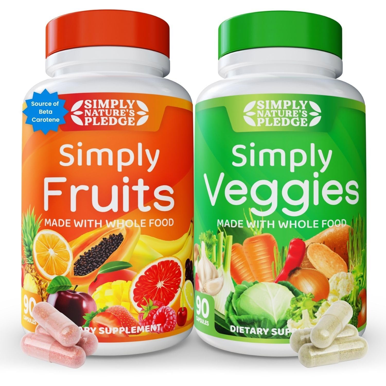Simply Nature's Pledge Fruits & Vegetables Supplement, 360 Capsules, 4-Pack | Whole Food Superfoods, Fruits & Veggies, Energy, Immune & Digestive Support, Vegan, Gluten free, Soy Free, Third-Party Tested
