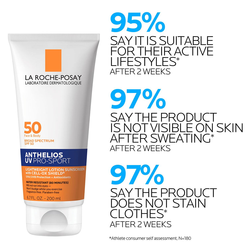 La Roche-Posay Anthelios UV Pro-Sport Sunscreen for Face & Body, Water & Sweat Resistant, Invisible Broad Spectrum Sunscreen, Lightweight & Breathable Skin Sun Protection