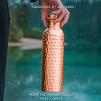 99.97% Pure Copper Water Bottle 34oz/1000ml, Handmade Hammered Copper Bottle, Ayurvedic Drinking Water Vessel, Heavy Duty & Leak-Proof