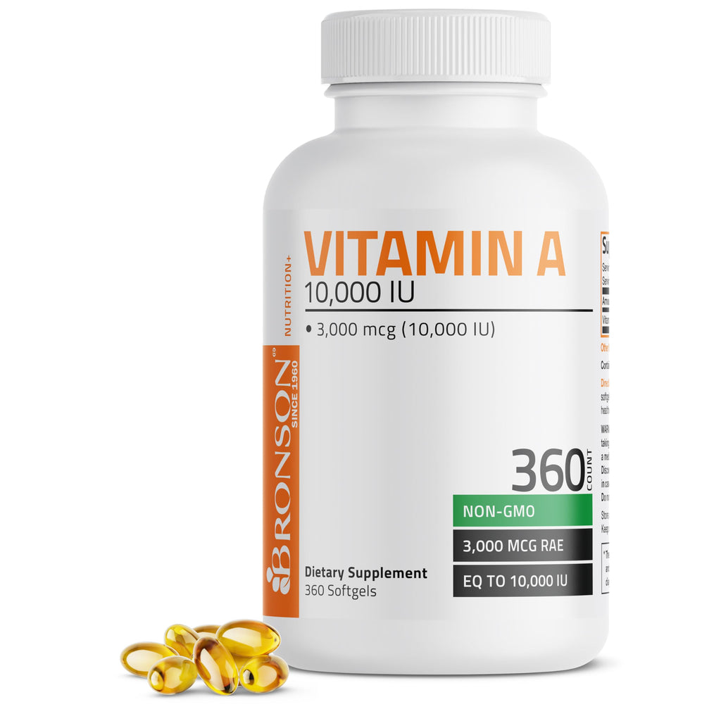Bronson Vitamin A 10,000 IU Healthy Vision and Immune Support, 250 Softgels | Vitamin A Palmitate, Once-Daily Rapid Release, Skin, Growth & Reproduction Support, Non-GMO