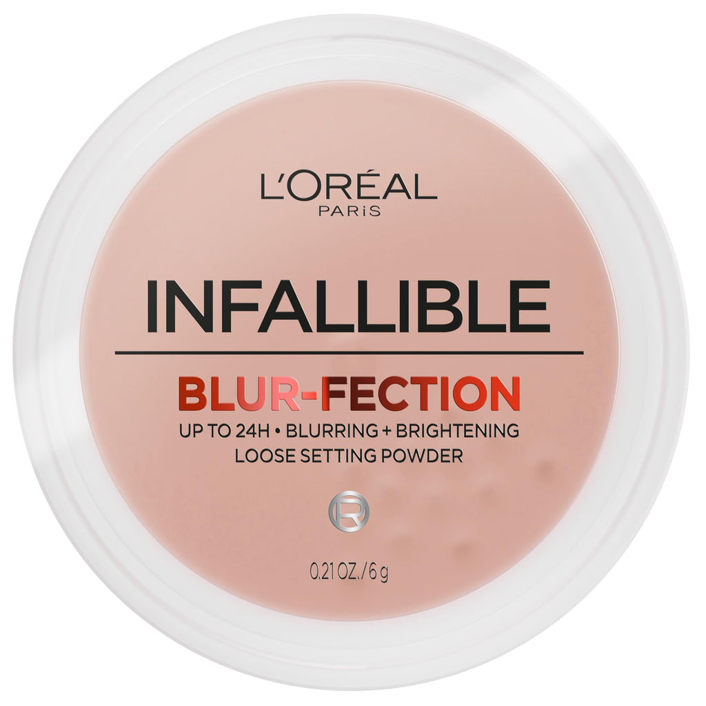 L'Oreal Paris Infallible Blur-fection Longwear Loose Setting Powder, Blurring Face Powder With Up to 24HRs of Wear, Brightening Light Pink, 1 Kit