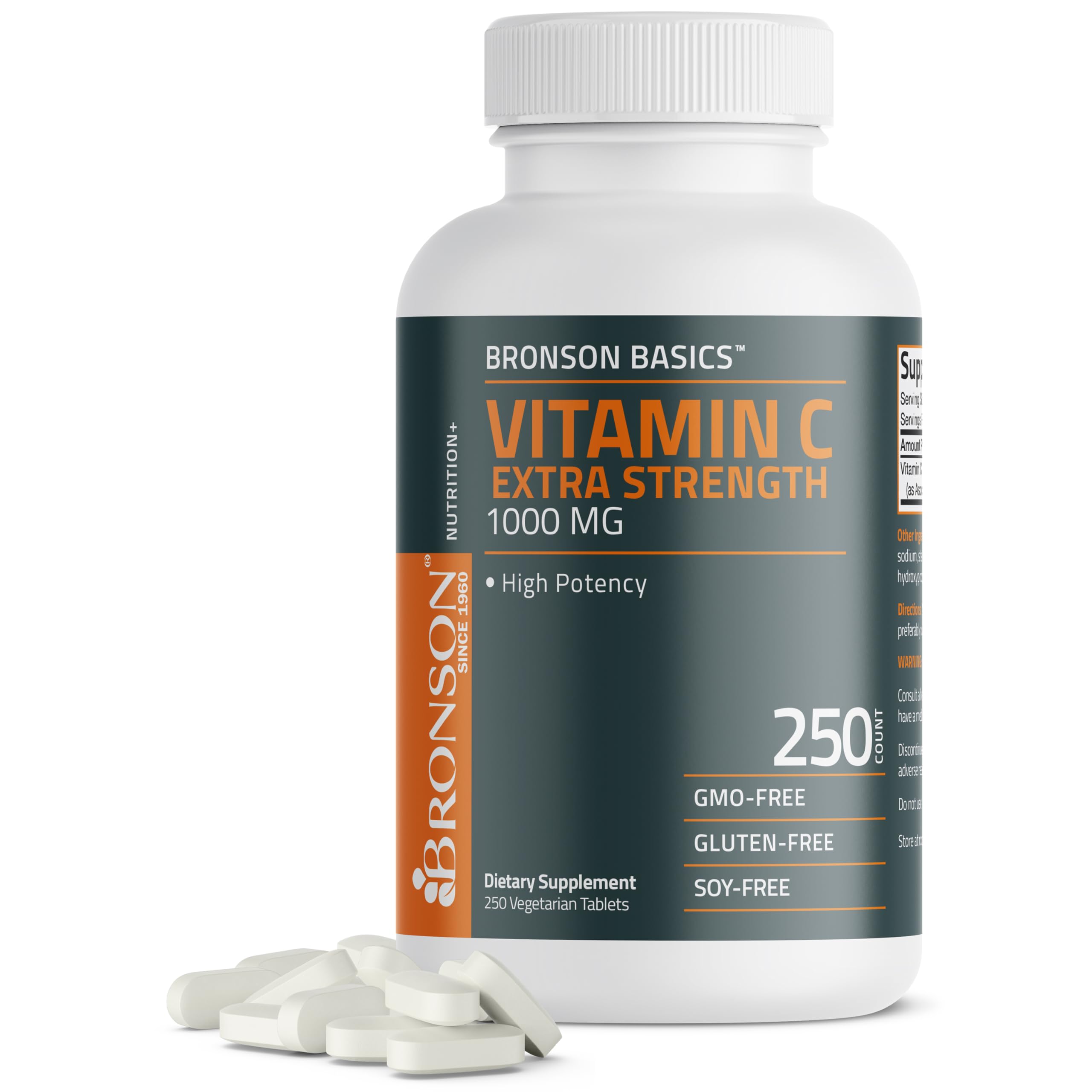 Bronson Vitamin C 1000 mg as Ascorbic Acid, 100 Vegetarian Tablets | Extra Strength Formula, Supports a Healthy Immune System, Non-GMO, Gluten-Free & Soy-Free