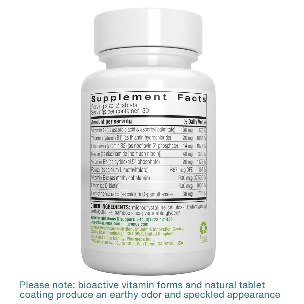 Igennus High Absorption Super B-Complex Methylated & Active B Vitamins | Sustained Release, Clean Label, Energy, Mood & Cognitive Performance, Methylfolate & Methyl B12, Lab Verified, 60 Tablets