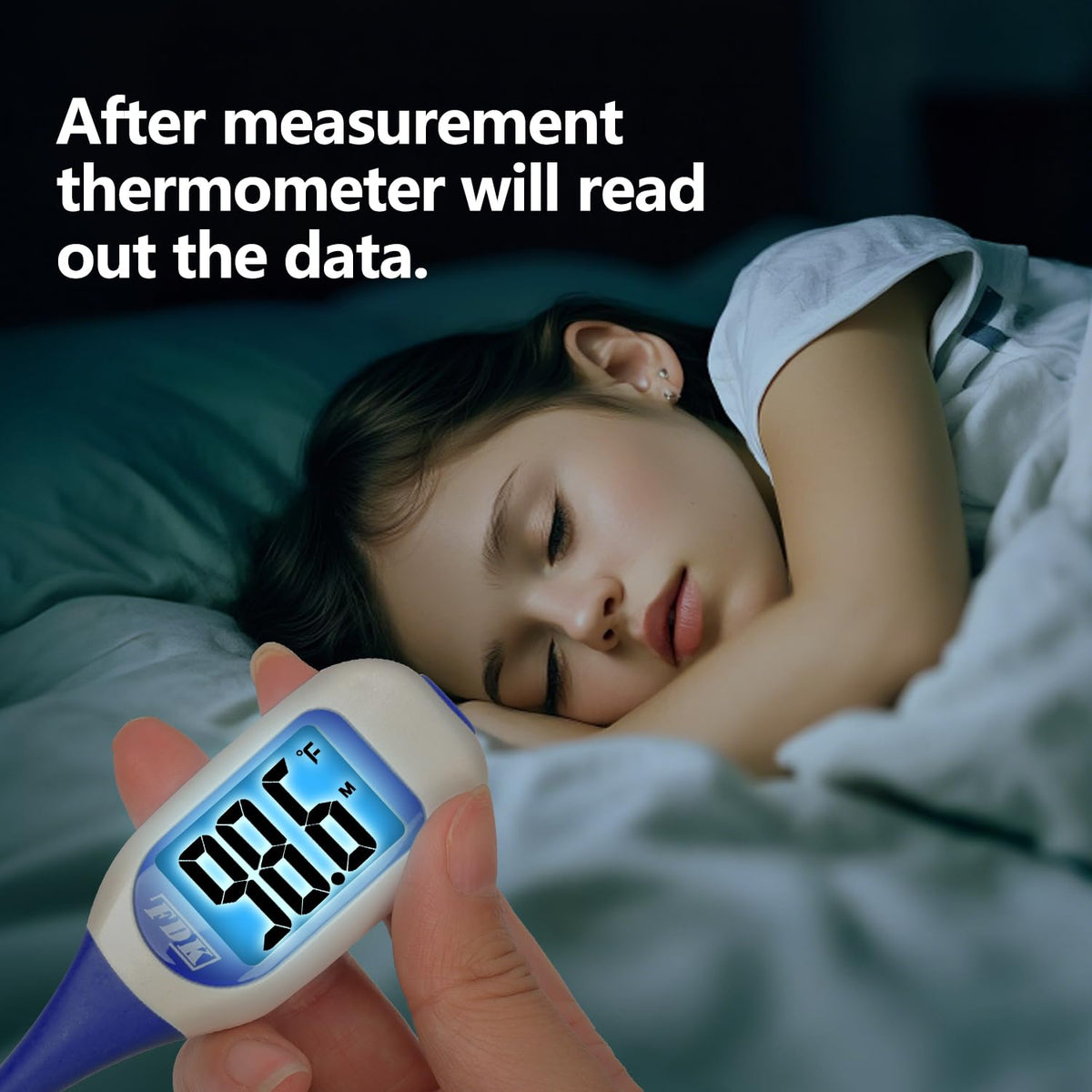 FDK Large LCD Screen Digital Thermometer for Fever, 8 Seconds Fast & Accurate Readings, Large LCD Dual Color Backlight Flexible Tip Ideal for Adults Kids and Babies FSA