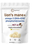 Micro Ingredients Lions Mane+ with Omega-3 EPA DHA & Phosphatidylserine – 240 Softgels with MCT Oil for Better Absorption – Fruiting Body & Mycelium Superfood Mushroom Extract – Lemon Flavored