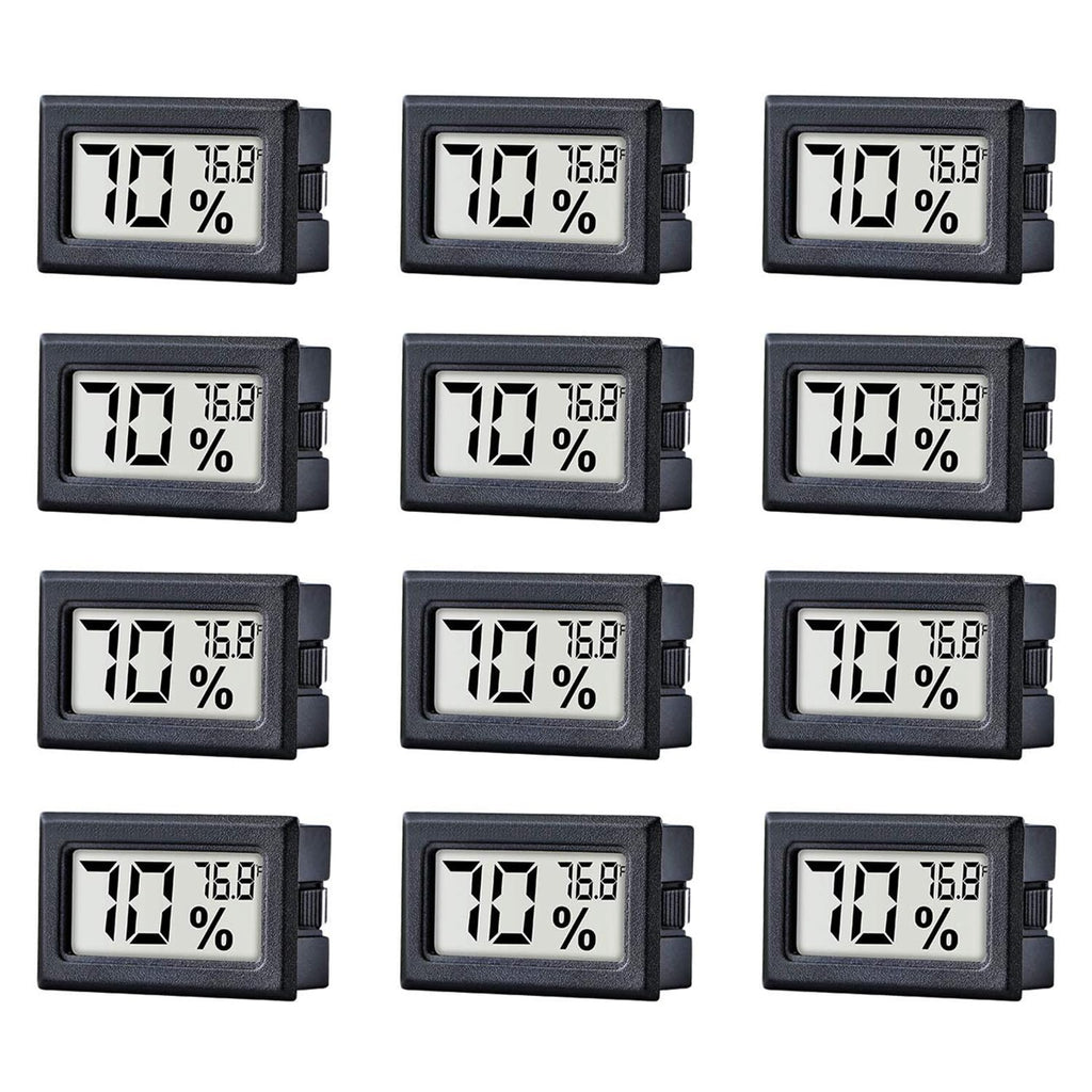 12 Pack Pgzsy Mini Small Digital Electronic Temperature Humidity Meters Gauge Indoor Thermometer Hygrometer LCD Display Fahrenheit (℉) for Humidors, Greenhouse, Garden