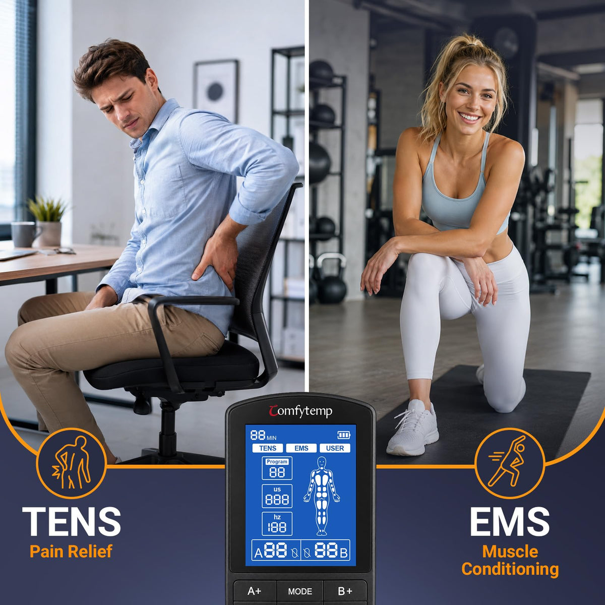 Comfytemp 4 Outputs FSA TENS Unit Muscle Stimulator to Cover Multiple Parts