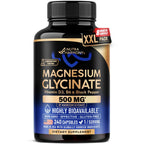 Magnesium Glycinate 500mg - VIT. B6 & D3 - Sleep, Muscle & Heart - 240 Caps | Magnesium Bisglycinate - Chelated High Absorption with Black Pepper - Magnesium for Women & Men - Lab Tested & Non-GMO