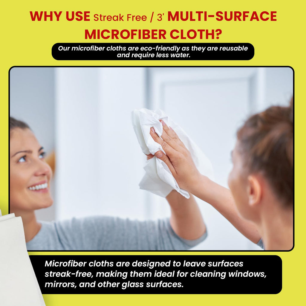 Streak Free/3 Microfiber Glass Cleaning Cloth, 6 Pack, Lint Free & Reusable