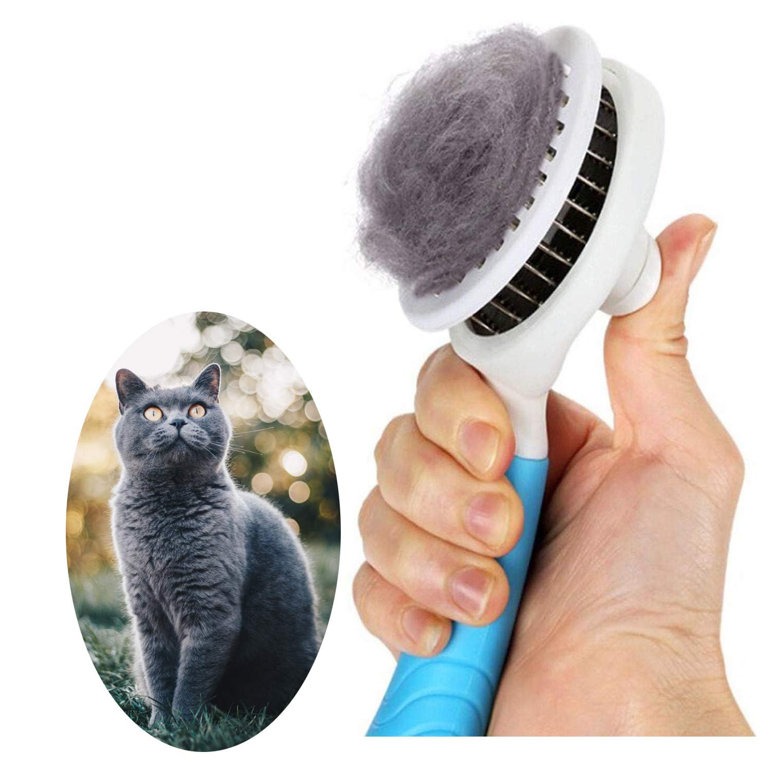 Self Cleaning Slicker Brush - Cat Brush Skin-Friendly Deshedding Grooming Massaging Tool for Long & Short Haired Pets, Cat Hair Brushes Removes Undercoat for Dogs Cats Rabbits-UPGRADED (2Pack Blue)