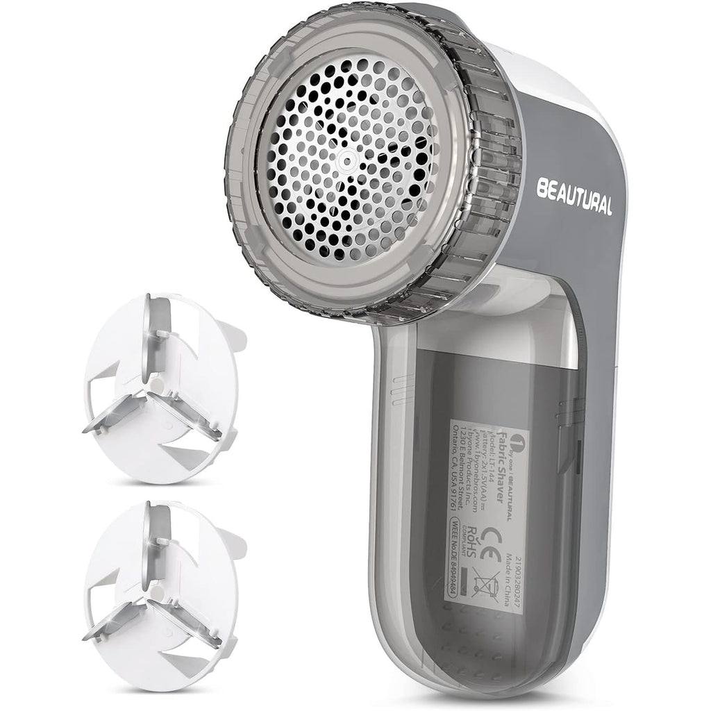 Buy now BEAUTURAL Fabric Shaver and Lint Remover, Sweater Defuzzer with 2-Speeds, 2 Replaceable Stainless Steel Blades, Battery Operated, Remove Clothes Fuzz, Lint Balls, Pills, Bobbles Gray Standard Gray at indiglob india