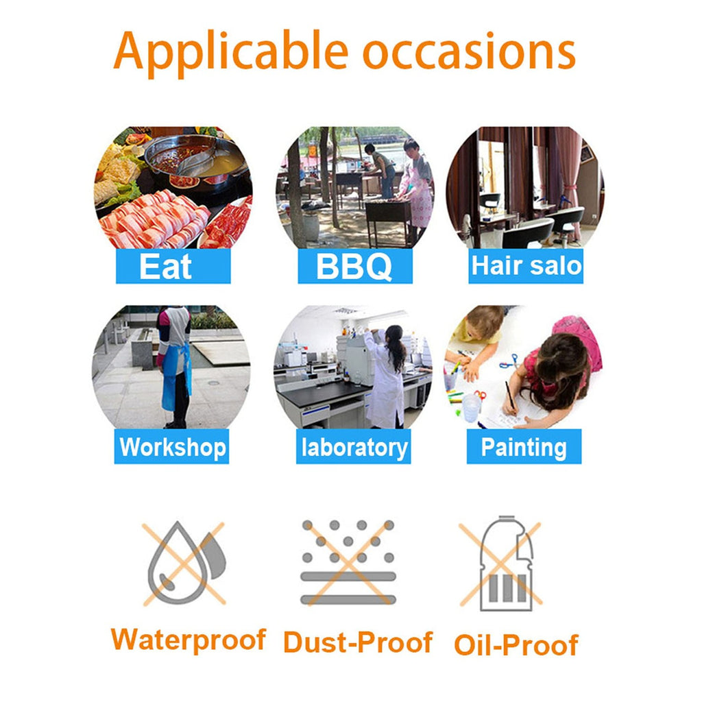 Disposable Aprons (50 Count), Plastic apron for Painting Party, Cooking, Housework, Picnic etc.