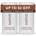 Native Deodorant Contains Naturally Derived Ingredients, 72 Hour Odor Control, Deodorant for Women and Men, Aluminum Free, Coconut & Vanilla 2.3 oz (Pack of 2)