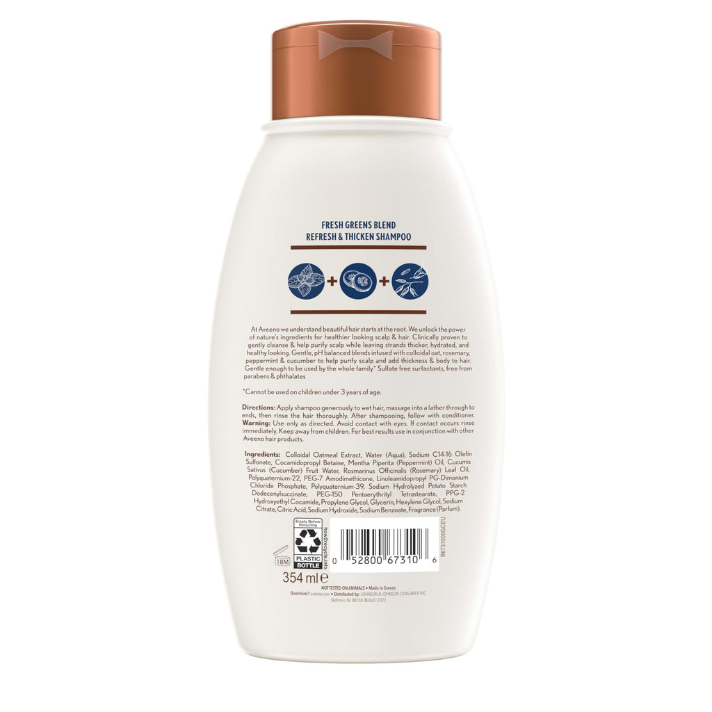 Aveeno Fresh Greens Blend Natural Volumizing Shampoo, Cucumber, Rosemary, for Fine Hair, 12 fl oz