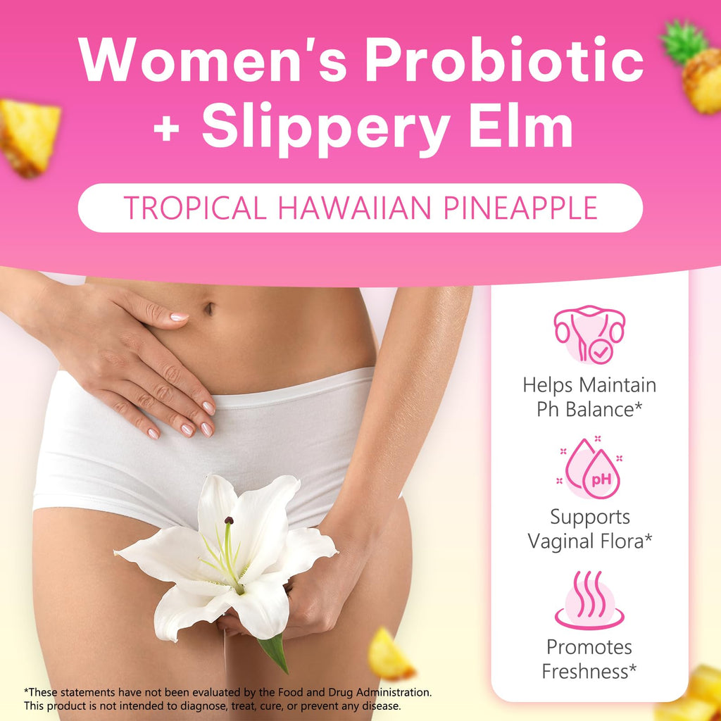 2Pack Feminine Probiotics Gummies,Vaginal Women Probiotic,Feminine Balance pH Gummies for Healthy Odor,Improve Immune,Support Vaginal Health,with Slippery Elm(60 Gummies)