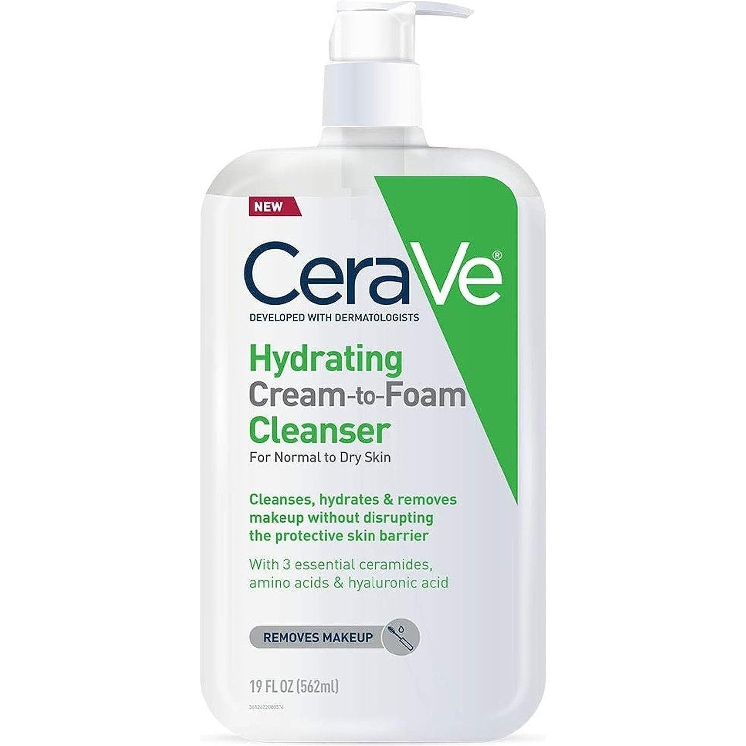 CeraVe Hydrating Cream To Foam Cleanser, Face Wash for Dry Skin, 19oz | Skin Care with Hyaluronic Acid, Makeup Remover, Facial Cleanser, Fragrance-Free, Non-Comedogenic, For Normal To Dry Skin