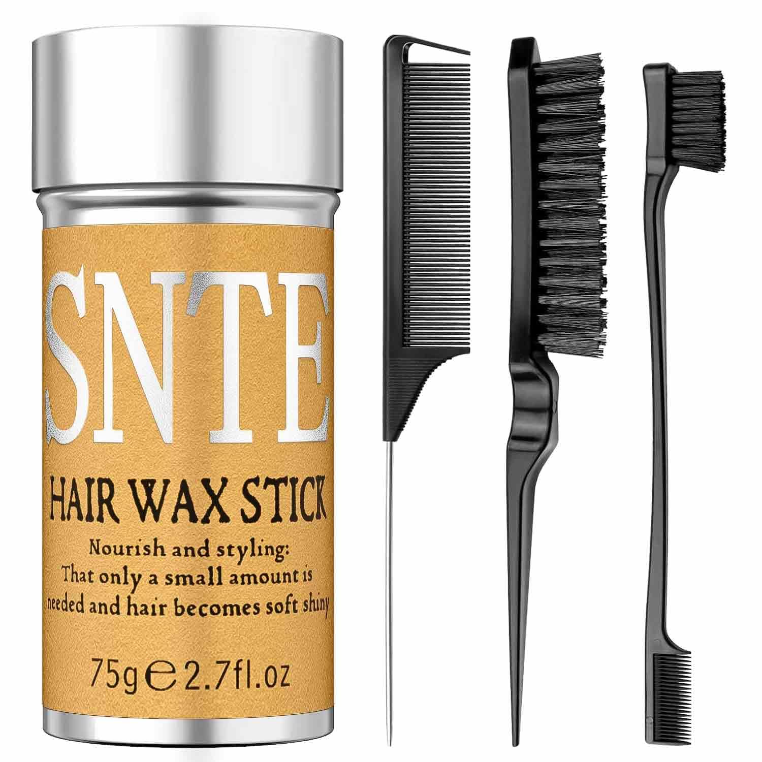 Slick Back Hair Brush & Hair Wax Stick Set - Frizz Control & Flyaway Smoothing - Sleek Ponytails, Buns, Edges - Styling Cream/Gel/Balm/Pomade Stick for Women - Styling Accessories for Girls & Kids