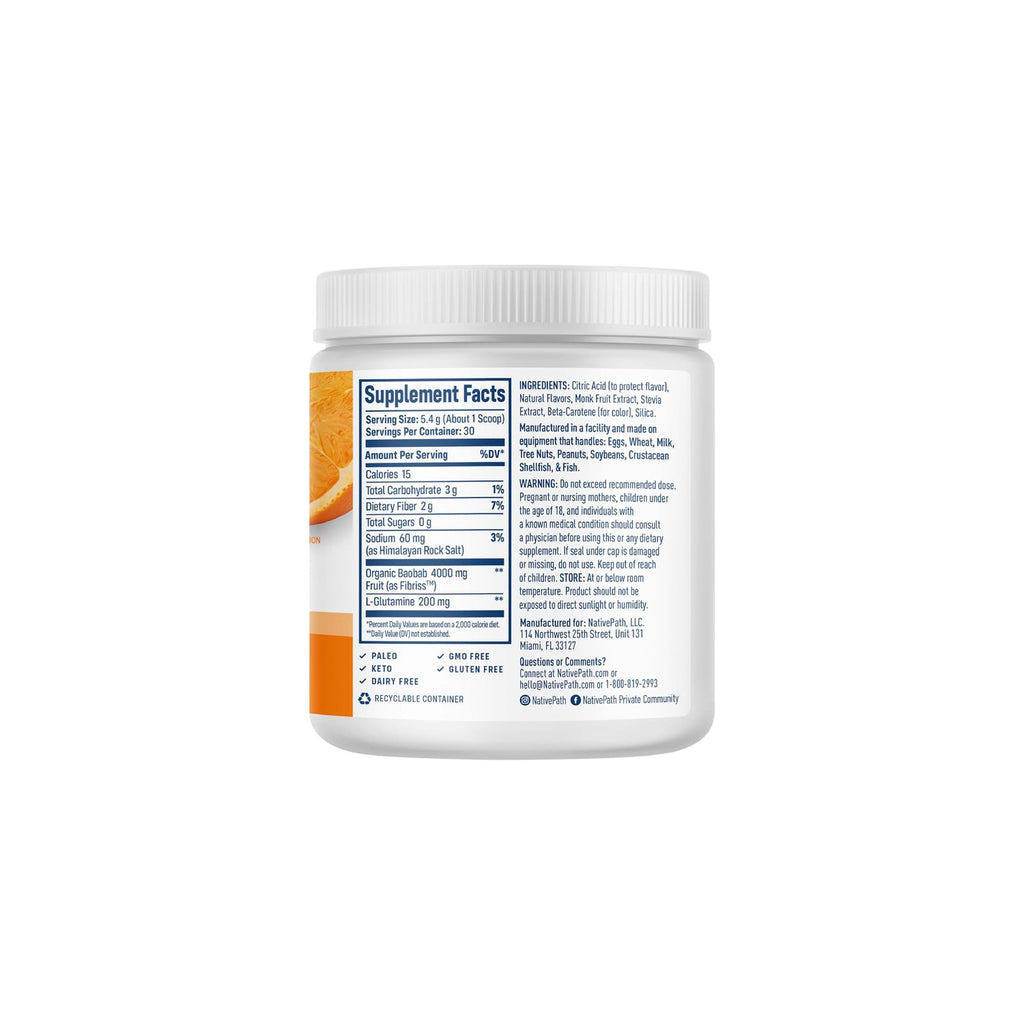 NativePath Baobab Prebiotic Fiber, Orange, Sugar-Free, 30 Servings