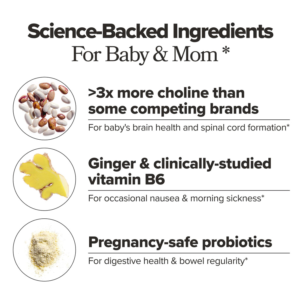 PREGGO Prenatal Vitamin + Probiotic with Folate & Choline – 30-Day Supply