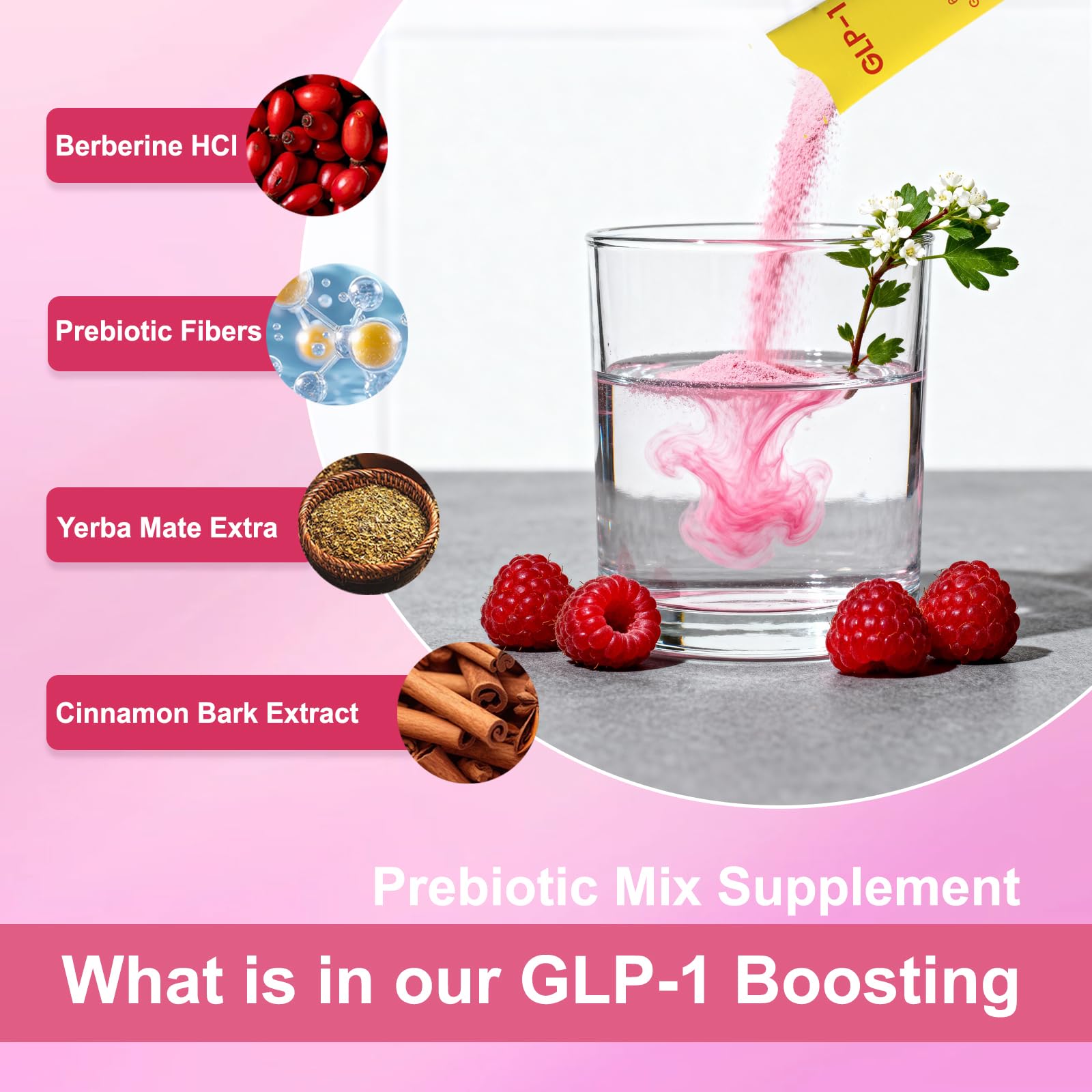 Cutting Drink Mix - GLP-1 Drink Mix | Dual-Action Prebiotic Formula for Gut Wellness Support & Healthy Energy Boost | Non-GMO, Gluten-Free & Vegan | Strawberry Açaí Flavor (30 Sticks)