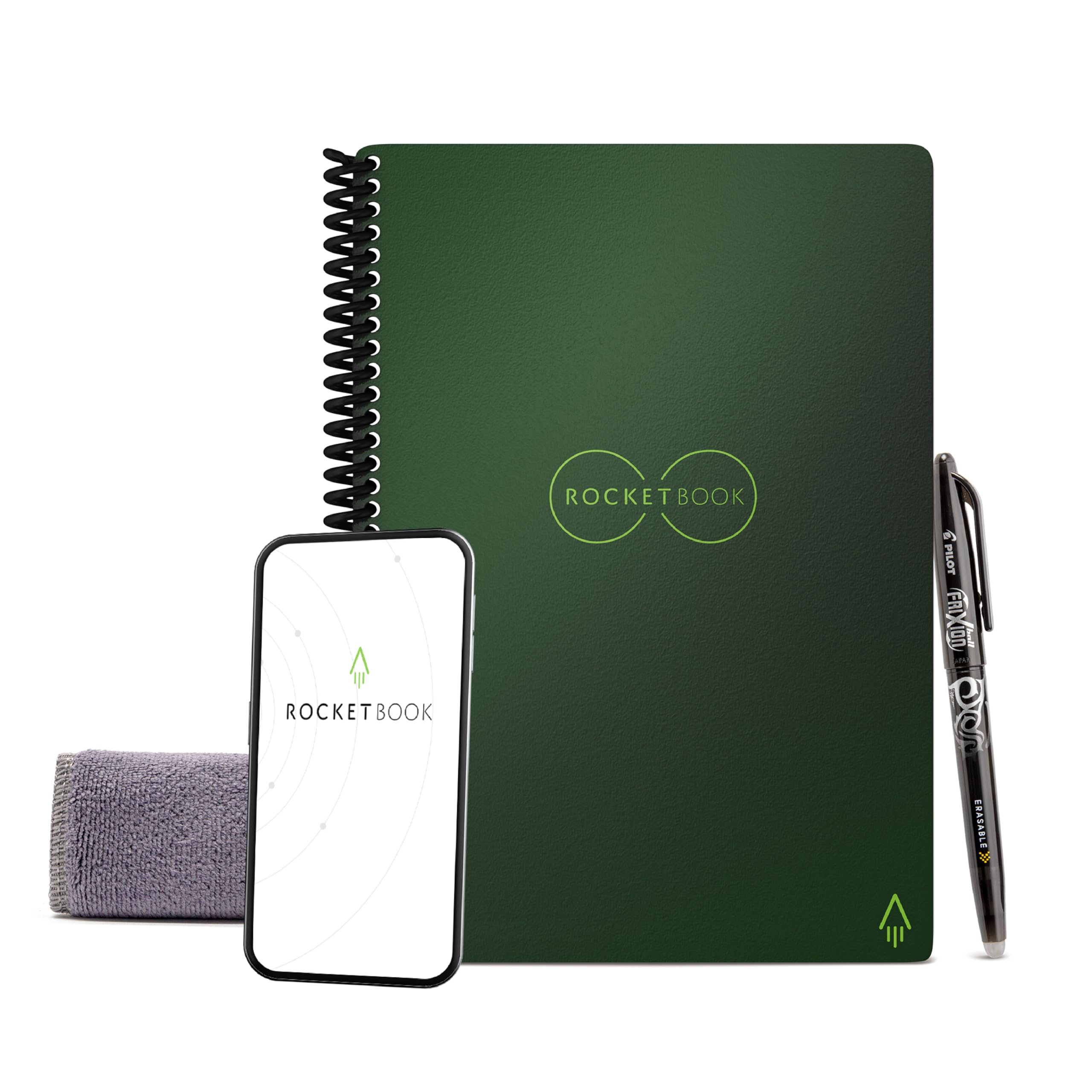 Buy now Rocketbook Core Reusable Spiral Notebook, Letter Size 8.5x11, Black - Dotted Pages, App-Connected, Erasable, Durable Cover, Ideal for School, Work, and Creative Projects Classic Executive Green at indiglob india